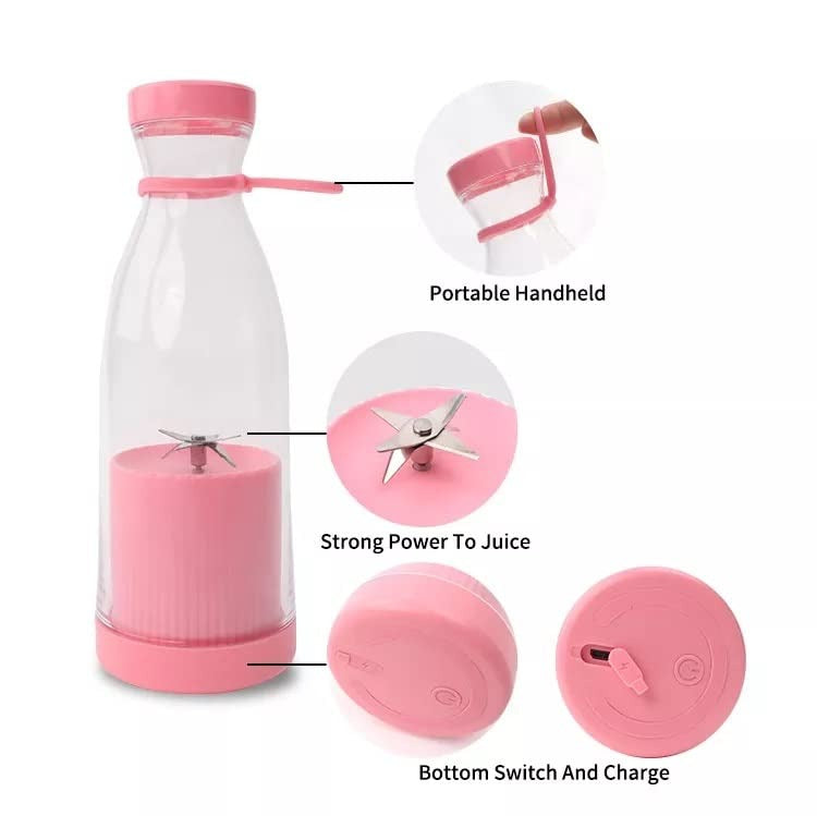 Portable Blender Bottle 350ml USB Rechargeable – Mini Juicer Cup with 4 Stainless Steel Blades, One-Touch Start & Carry Handle for Shakes, Smoothies & Juice