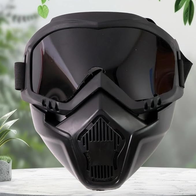 Motorcycle Face Mask For Men with Goggles – Windproof Off-Road Riding Goggles with Dust Mask, UV-Protective Lens & Adjustable Strap for Bike & Cycling