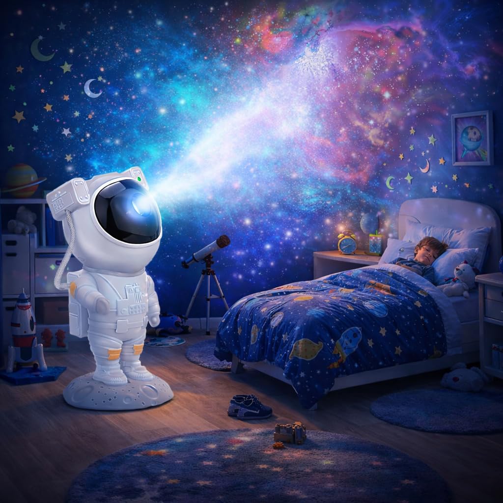 Astronaut Galaxy Light Projector 360° Rotating Star Night Light with Timer & Remote – Ceiling & Wall Décor for Bedroom, Kids Room & Parties (White)