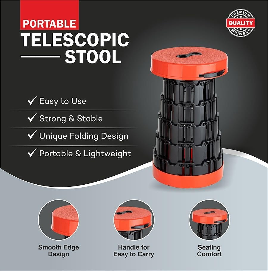 Telescopic Folding Stool GW-TS17 4"–17" Adjustable – Portable Collapsible Stool with 5 Height Settings, Disc-Fold Design & Backpack-Friendly Build for Camping, Trekking, Car & Home