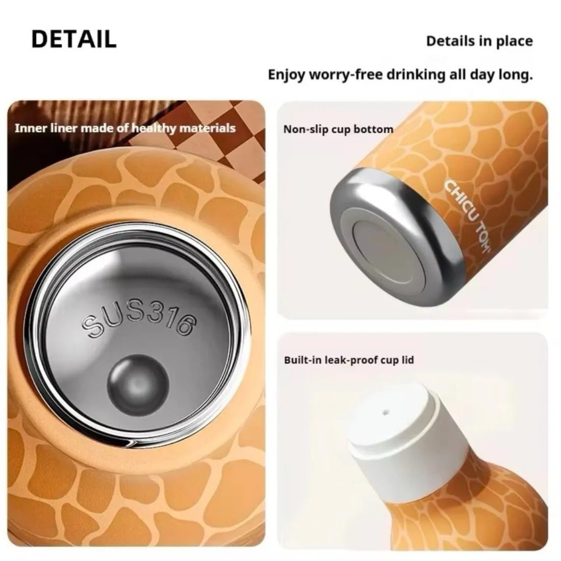 ChicuTom 3D Animal Stainless Steel Water Bottle 480ML – Leak-Resistant Reusable Bottle for Kids & Adults, School, Sports & Travel