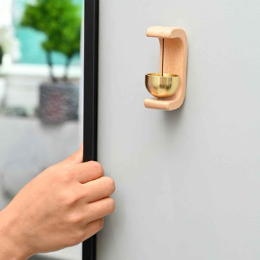 Wooden Brass Bell – Magnetic Door Bell & Beech Wood Wind Chime for Home Entrance, Fridge & Glass Doors (Housewarming Gift)