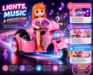 Dynamic Girls Toy For Kids – Dancing Girl Scooter with Lights, Music & 360° Bump-and-Go Action