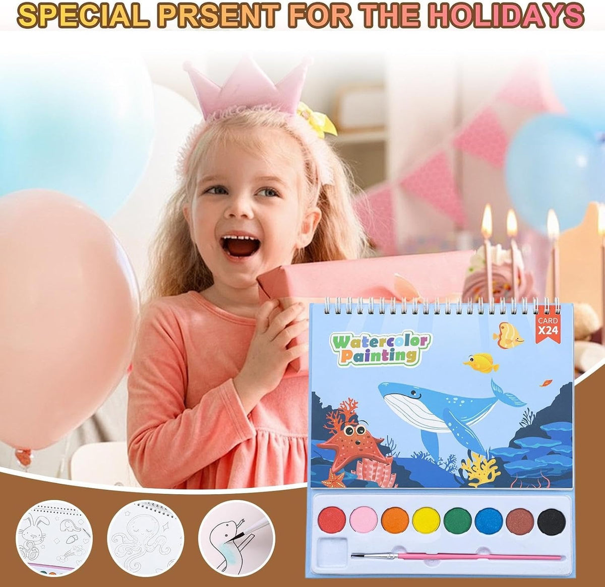 Paint With Water Books For Kids – 24-Page Water Painting Book with Brush & Palette for Creative Play, Birthday & Return Gifts