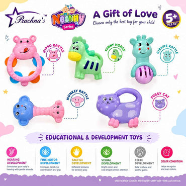 Baby Rattle Set of 5 – Five Animal Friends for First Grasping, Shaking & Sensory Play