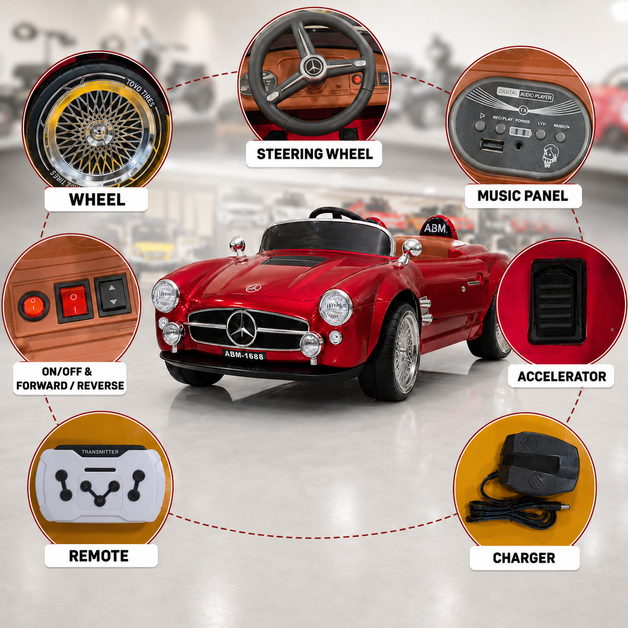 Vintage-Style Kids Ride-On Sports Car with Parental Remote