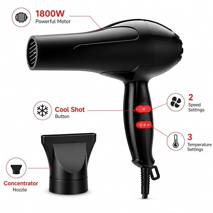 1800W Hot & Cool Hair Dryer