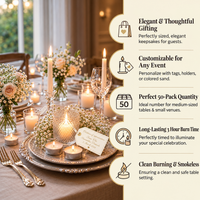 Tealight Candles, Pack of 50, White, 3 Hour Burn Time – Unscented, Dripless Aluminium Cup Tea Lights for Diwali Decor, Weddings & Gifting