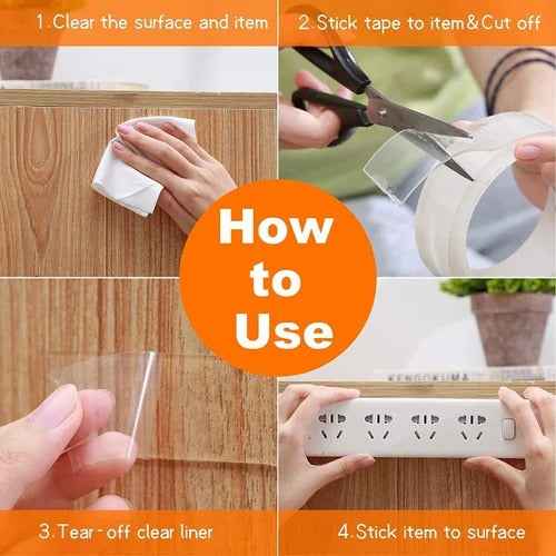 Nano Grip Double Sided Tape 10mm x 3m – Reusable Transparent Acrylic Gel Mounting Tape, Washable & Water-Resistant for Wall, Car, Cable & Office Use