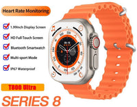 T800 Ultra Smart Watch – 1.99 Inch Bluetooth Calling Smartwatch with Heart Rate, Sleep & Sport Modes, IP67 Water Resistant (Orange Strap)