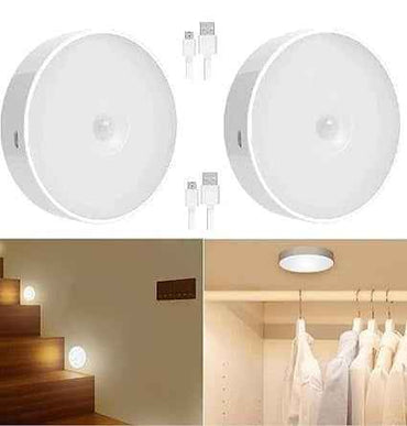 Motion Sensor LED Light – Battery Powered, Auto On/Off, Round White Lamp for Wardrobes, Stairs & Cupboards