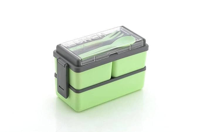 DOUBLE LAYER LUNCH BOX 3 Compartment – Leakproof Tiffin with Spoon & Fork, BPA Free, Microwave Safe for Office, School & Travel