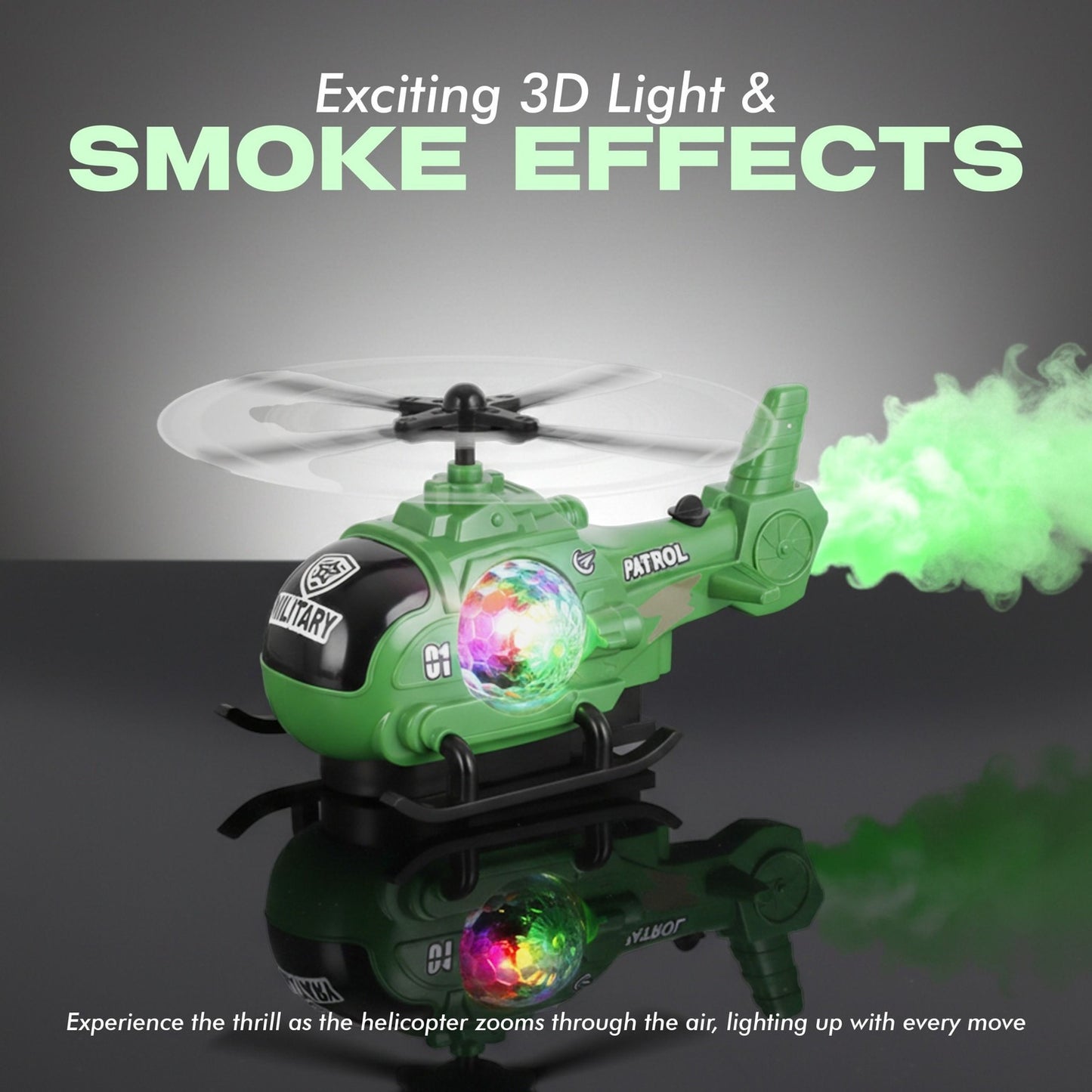 Bump-and-Go Military Helicopter Toy