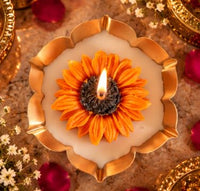 Sunflower Shaped Scented Soy Wax Candle in Urli | Decorative Aromatherapy Candle for Home Decor, Diwali & Gifting
