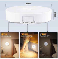 Motion Sensor LED Light – Battery Powered, Auto On/Off, Round White Lamp for Wardrobes, Stairs & Cupboards