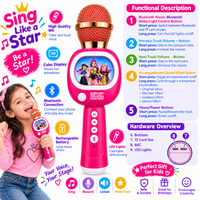 K-Pop Demon Hunters Wireless Karaoke Microphone – Bluetooth Mic with Built-in Speaker, LED Lights & Voice Effects for Kids 3+ (Charging Cable Included)