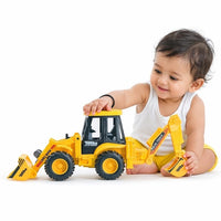Friction JCB Toy For Kids 3+ Ages – 2-in-1 Bulldozer & Excavator Construction Truck with 180° Rotatable Shovel, Big Rubber Wheels & Push-and-Go Action (Yellow & Black)
