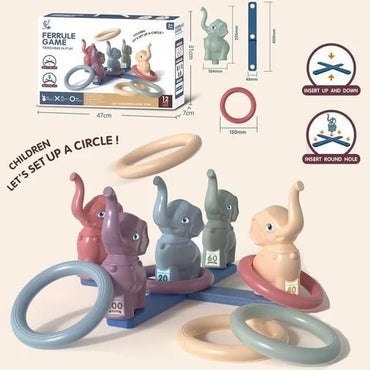 Ferrule Game Teaching In Fun For Kids – Elephant Ring Toss Game Set with 5 Pastel Elephants & 5 Rings for Indoor & Outdoor Play, Ages 3+