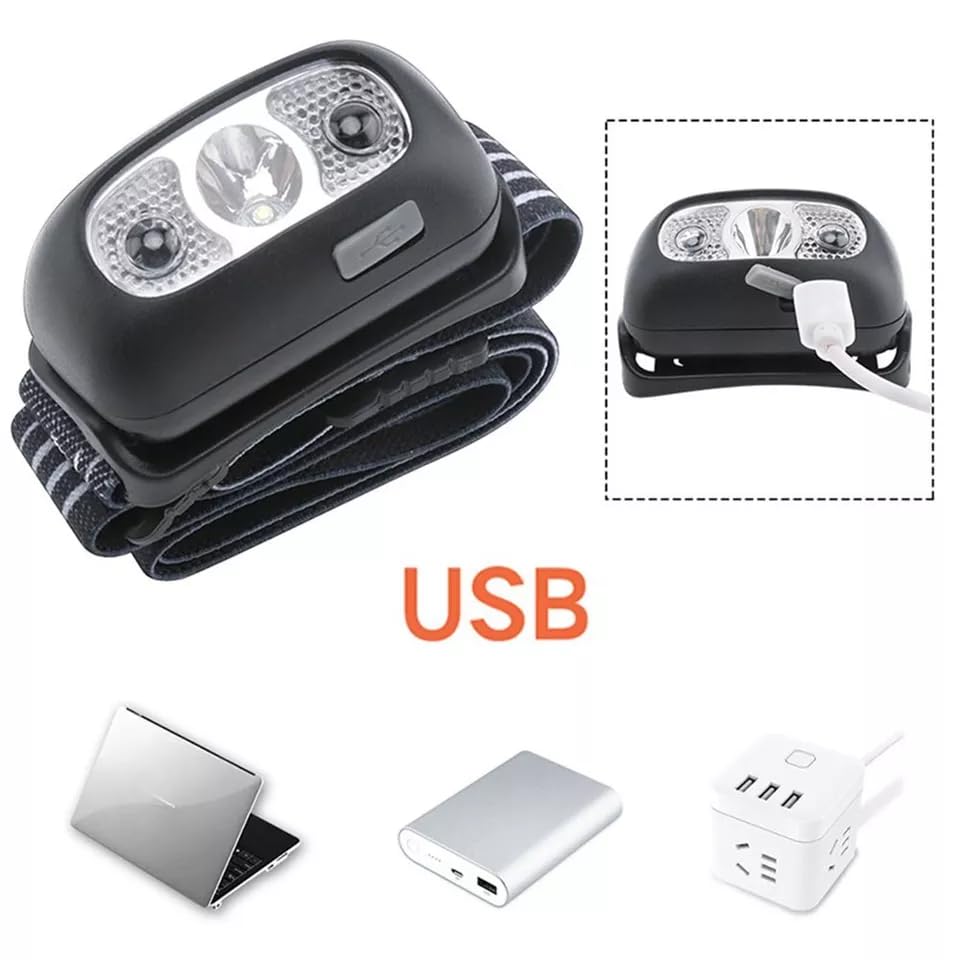 LED Charge Headlamp Long Range – Motion Sensor USB Rechargeable Waterproof Head Lamp with 4 Modes for Camping, Fishing & Cycling