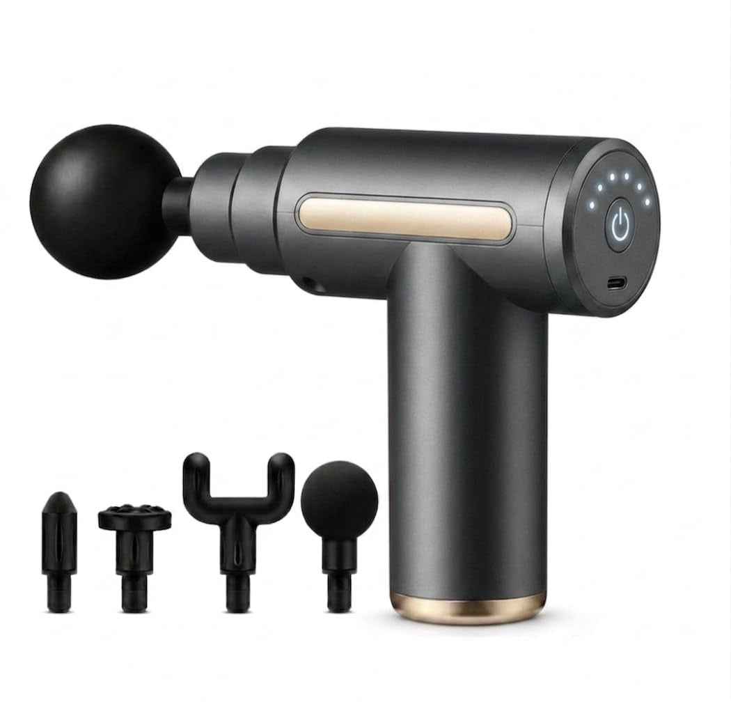 4 in 1 Massage Gun for Pain Relief – Deep Tissue Body Massager with 4 Heads, 6 Speed Levels, Turbo Mode & Type-C Fast Charging for Back, Neck, Shoulder & Full Body