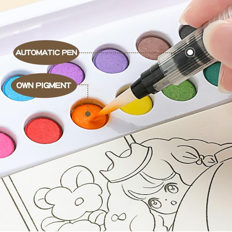 Drawing Book for Kids — Water-Activated Painting Set with Brush & 12 Watercolour Blocks for Ages 3+