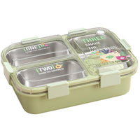 Kids Lunch Box with 3 Steel Compartments – Leak-Proof Tiffin with Water Warming, Spoon & Chopsticks (750ml + 70ml)
