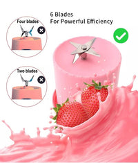 Portable Blender Bottle 350ml USB Rechargeable – Mini Juicer Cup with 4 Stainless Steel Blades, One-Touch Start & Carry Handle for Shakes, Smoothies & Juice