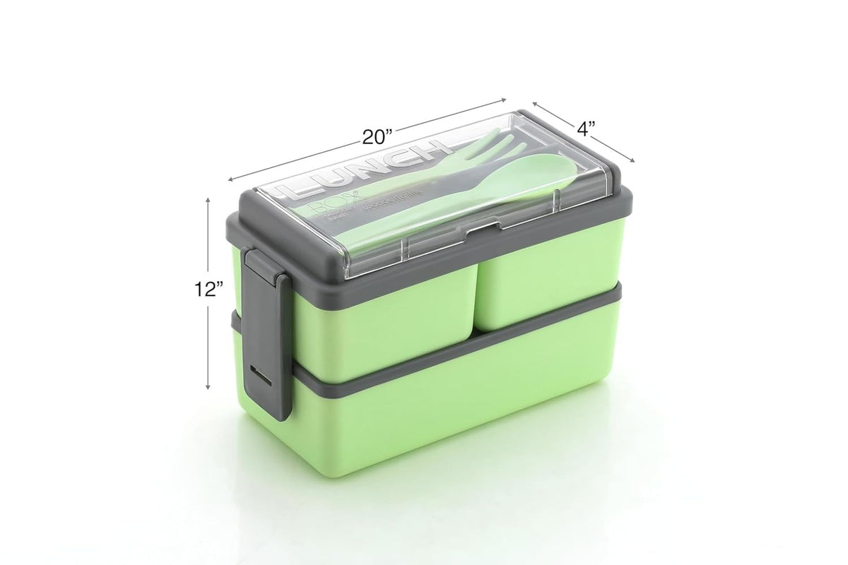 DOUBLE LAYER LUNCH BOX 3 Compartment – Leakproof Tiffin with Spoon & Fork, BPA Free, Microwave Safe for Office, School & Travel