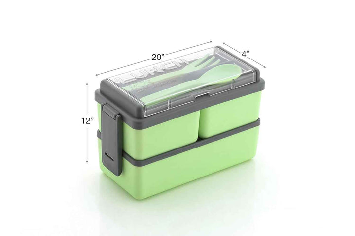 DOUBLE LAYER LUNCH BOX 3 Compartment – Leakproof Tiffin with Spoon & Fork, BPA Free, Microwave Safe for Office, School & Travel