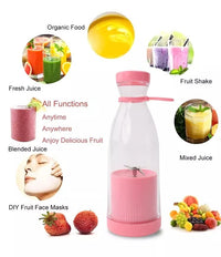 Portable Blender Bottle 350ml USB Rechargeable – Mini Juicer Cup with 4 Stainless Steel Blades, One-Touch Start & Carry Handle for Shakes, Smoothies & Juice