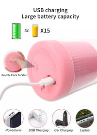 Portable Blender Bottle 350ml USB Rechargeable – Mini Juicer Cup with 4 Stainless Steel Blades, One-Touch Start & Carry Handle for Shakes, Smoothies & Juice