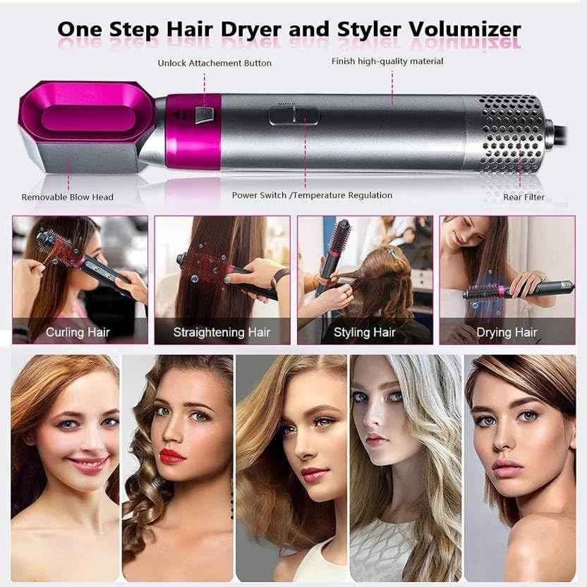 5-in-1 Hot Air Styler – Multi-Function Blow Dryer Brush, Straightener & Curler for Home Styling