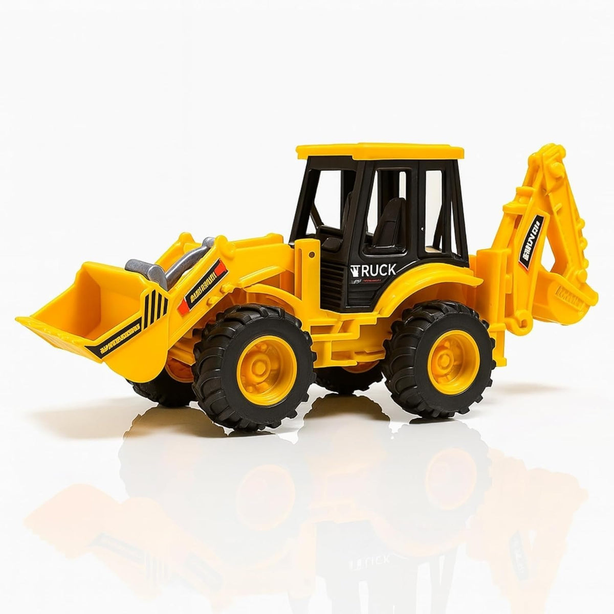 Friction JCB Toy For Kids 3+ Ages – 2-in-1 Bulldozer & Excavator Construction Truck with 180° Rotatable Shovel, Big Rubber Wheels & Push-and-Go Action (Yellow & Black)