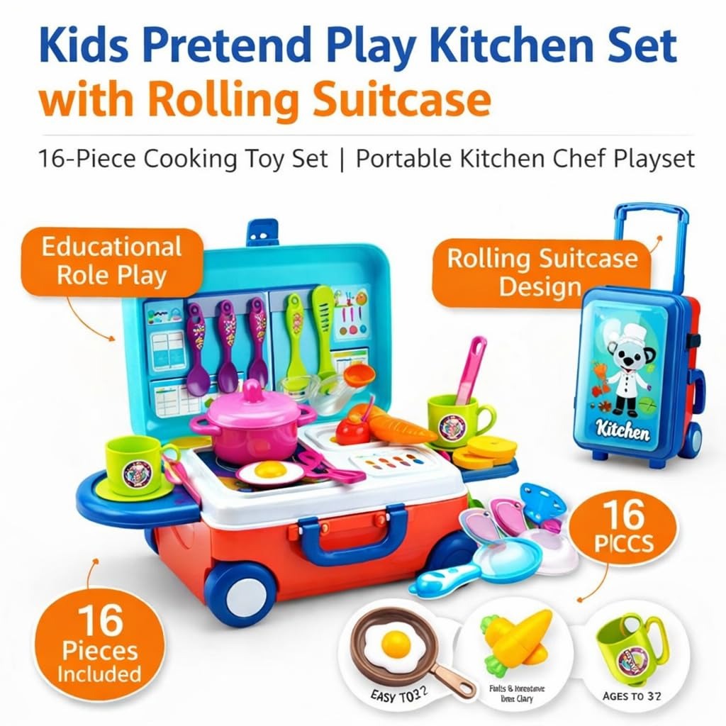 Kids Pretend Play Kitchen Set 16-Piece