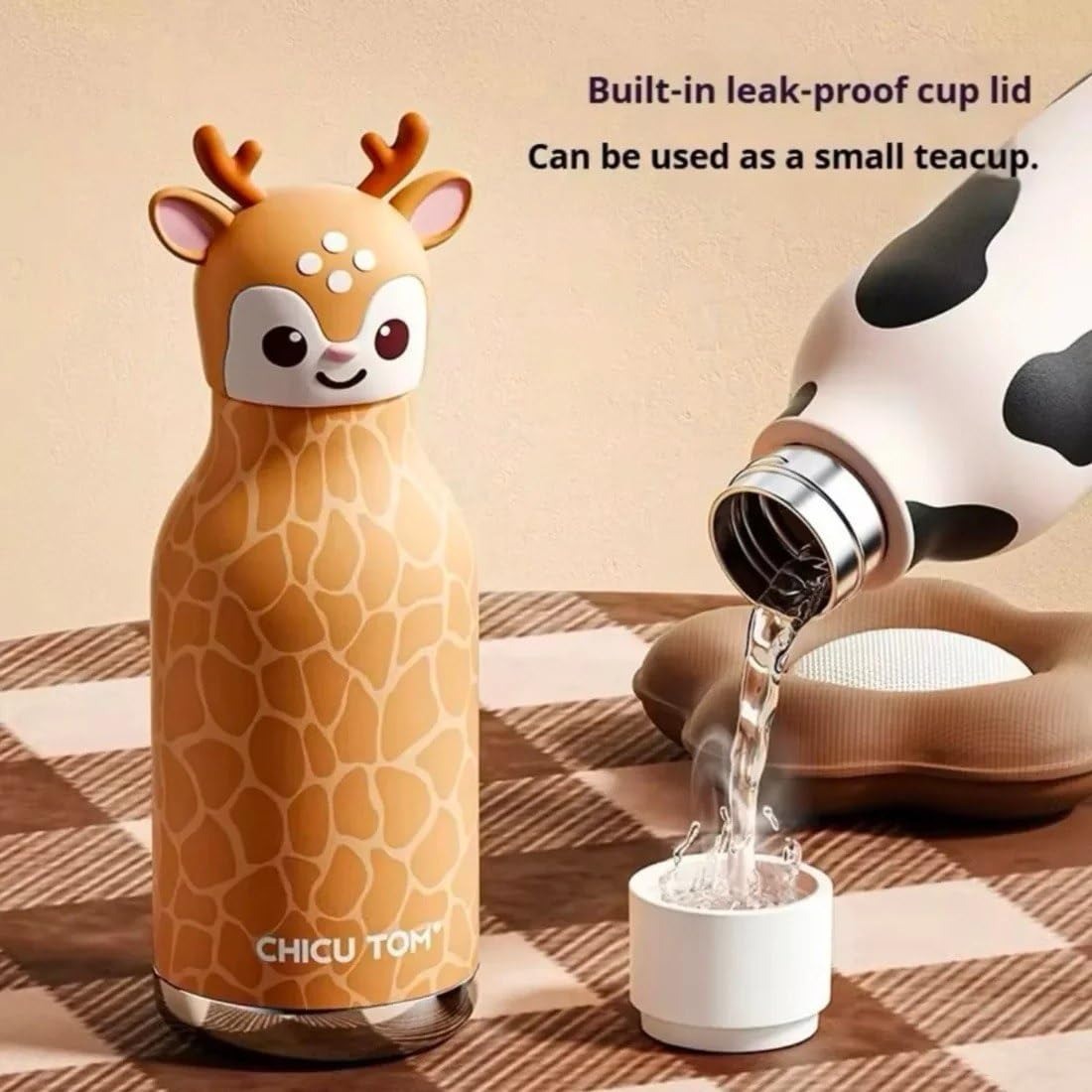 ChicuTom 3D Animal Stainless Steel Water Bottle 480ML – Leak-Resistant Reusable Bottle for Kids & Adults, School, Sports & Travel