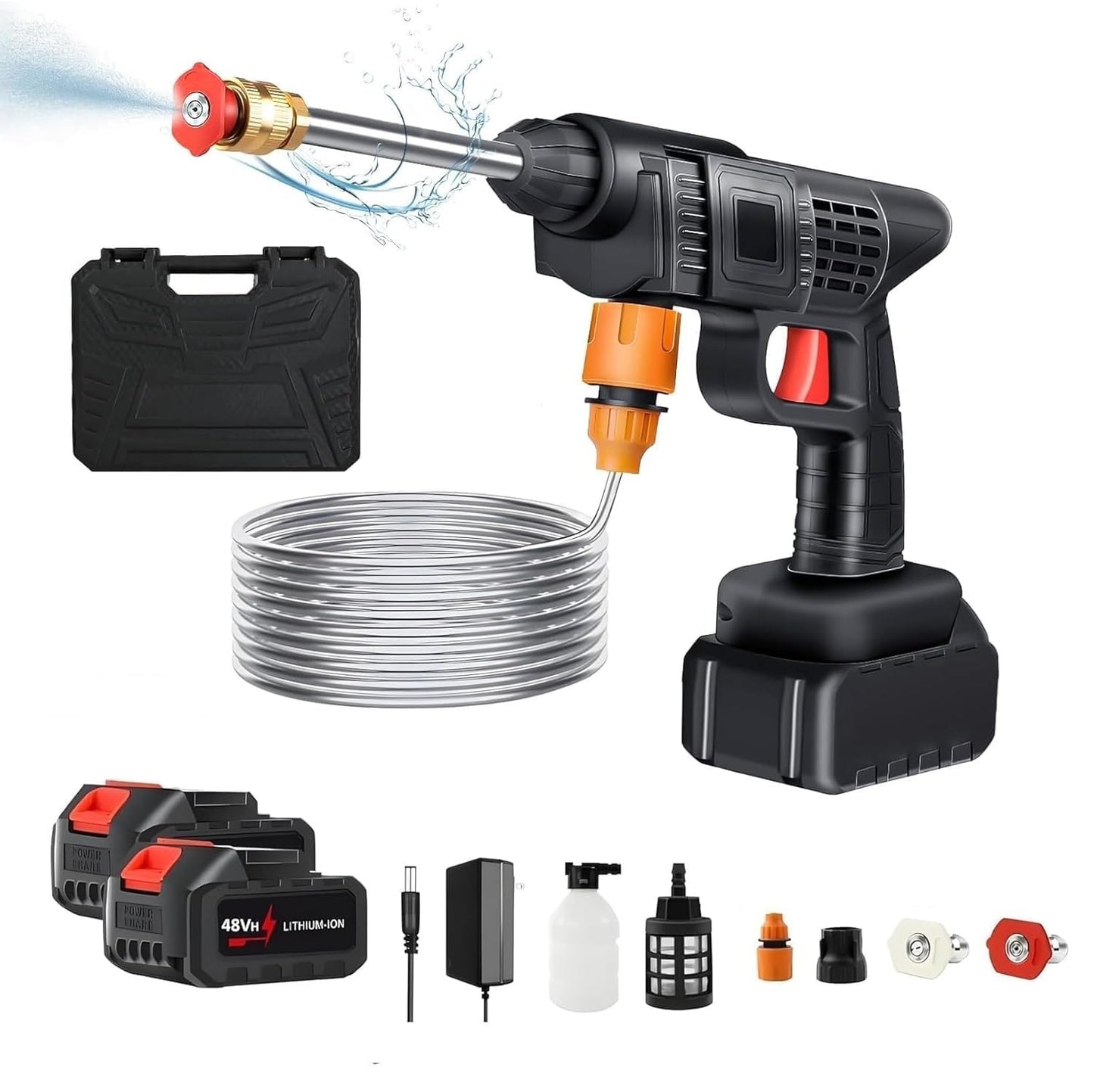 Cordless High-Pressure Washer 48V – Dual Battery Rechargeable Car Washer Gun with Adjustable Nozzle for Car, Bike, Patio & Home Cleaning