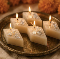 Kaju Katli Shaped Scented Soy Candles (Piece of 6) – Mithai Candles for Diwali Decor, Pooja Ghar, Rangoli, Gifting & Table Centrepiece