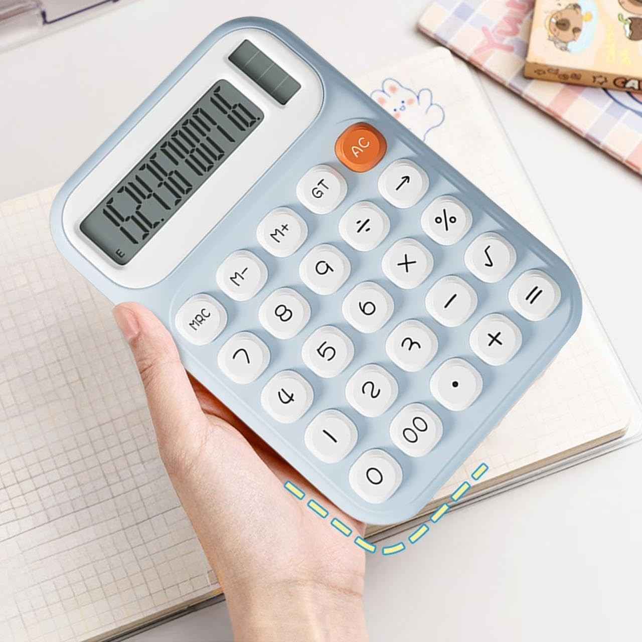 Kids Colorful Calculator 10-Digit LCD Display – Pastel Blue Aesthetic Calculator with Big Buttons, Soft-Touch Keys & Quick-Reset AC for Business, School & Home Office