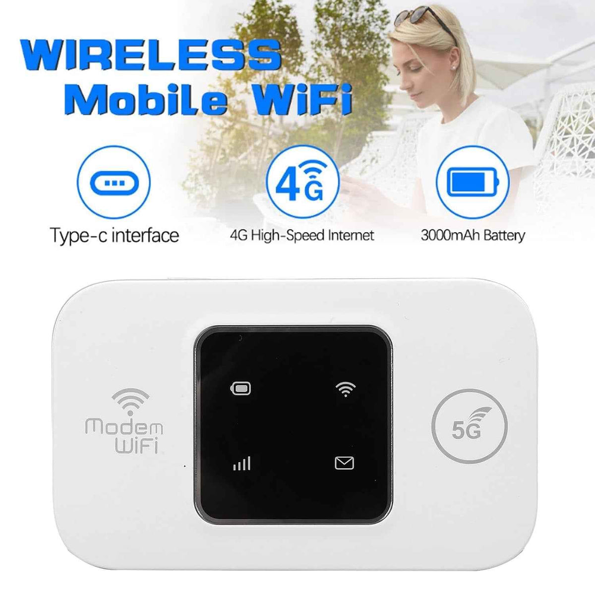 LTE Wireless Modem WiFi Pro – 4G Portable WiFi Hotspot with SIM Slot, 12-Device Sharing, 12-Hour 3000mAh Battery & USB-C for Travel, Work & Home