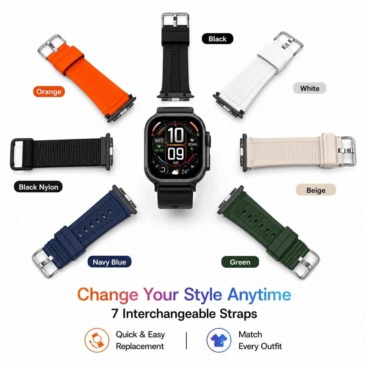 Watch Ultra 3 Max – Bluetooth Calling Smartwatch with 7 Strap Combo, Fitness Tracker, Heart Rate & SpO₂ Monitor for Men & Women