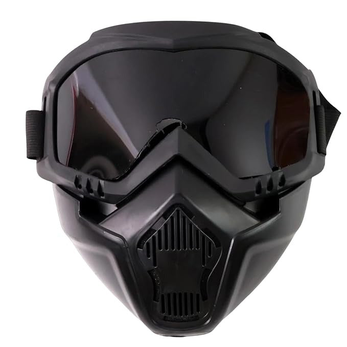 Motorcycle Face Mask For Men with Goggles – Windproof Off-Road Riding Goggles with Dust Mask, UV-Protective Lens & Adjustable Strap for Bike & Cycling