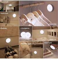 Motion Sensor LED Light – Battery Powered, Auto On/Off, Round White Lamp for Wardrobes, Stairs & Cupboards