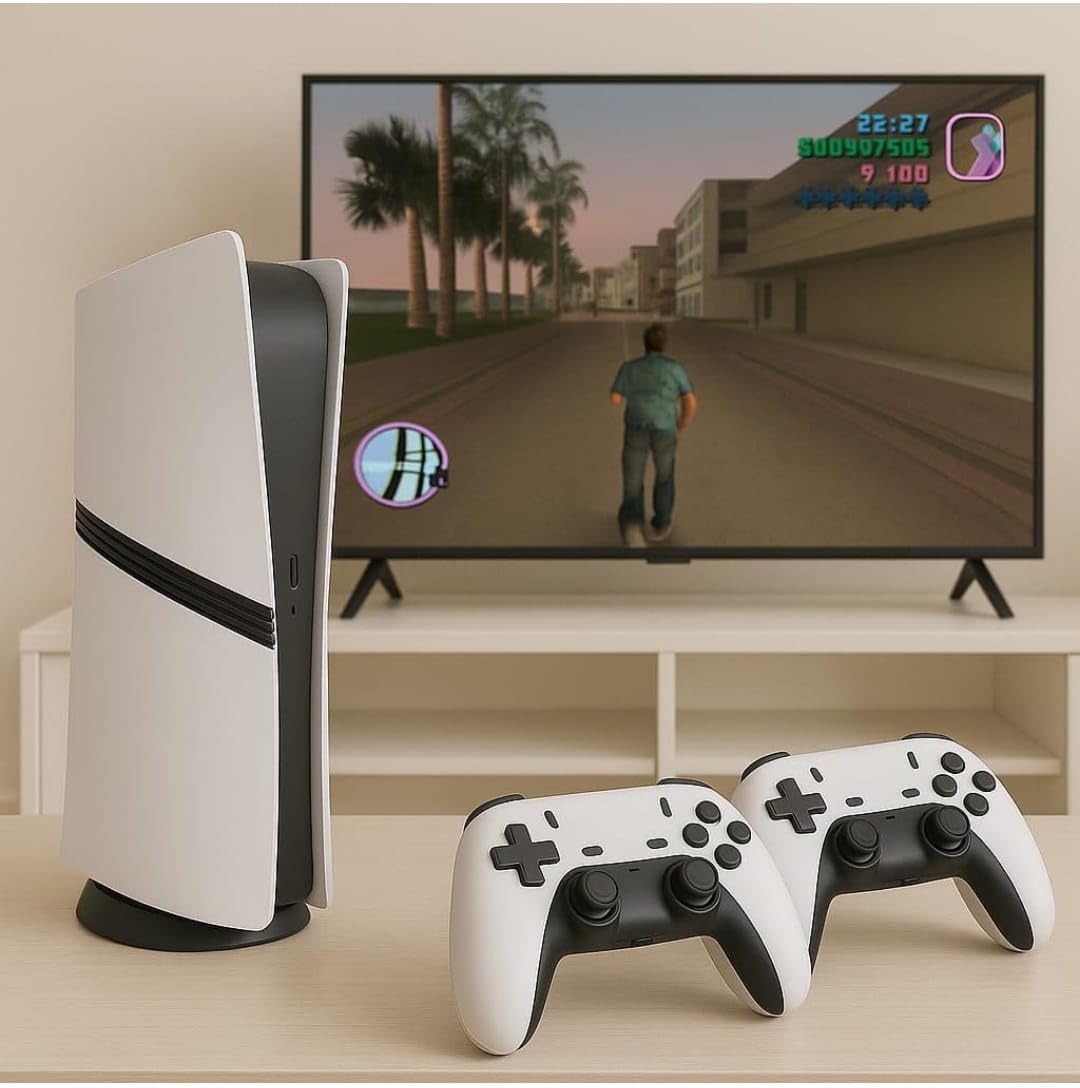 GS5 Pro Wireless Retro Gaming Console – 4K HDMI TV Game Stick with 2 Wireless Controllers, 64GB & 53 Built-In Systems for All Ages (White)