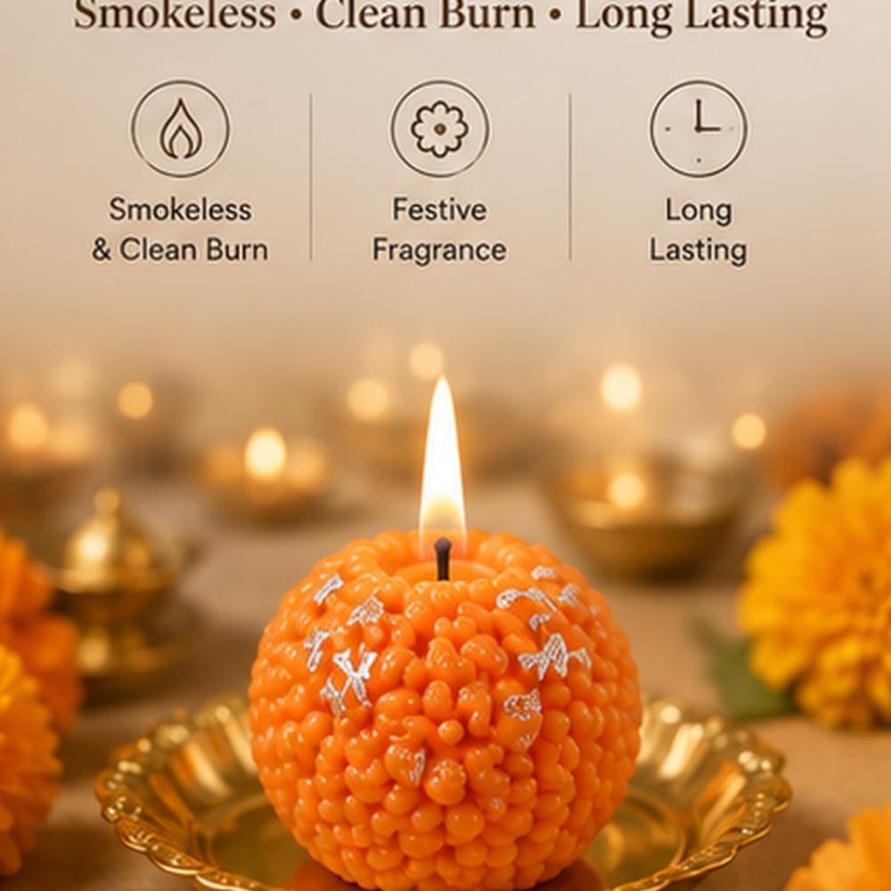 Motichur Ladoo Decorative Candle Set Pack of 4 – Traditional Indian Sweet-Shaped Festive Candles for Diwali, Pooja & Home Decor