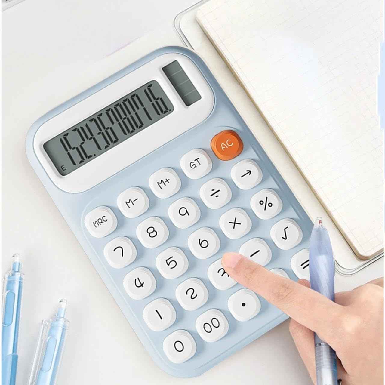 Kids Colorful Calculator 10-Digit LCD Display – Pastel Blue Aesthetic Calculator with Big Buttons, Soft-Touch Keys & Quick-Reset AC for Business, School & Home Office