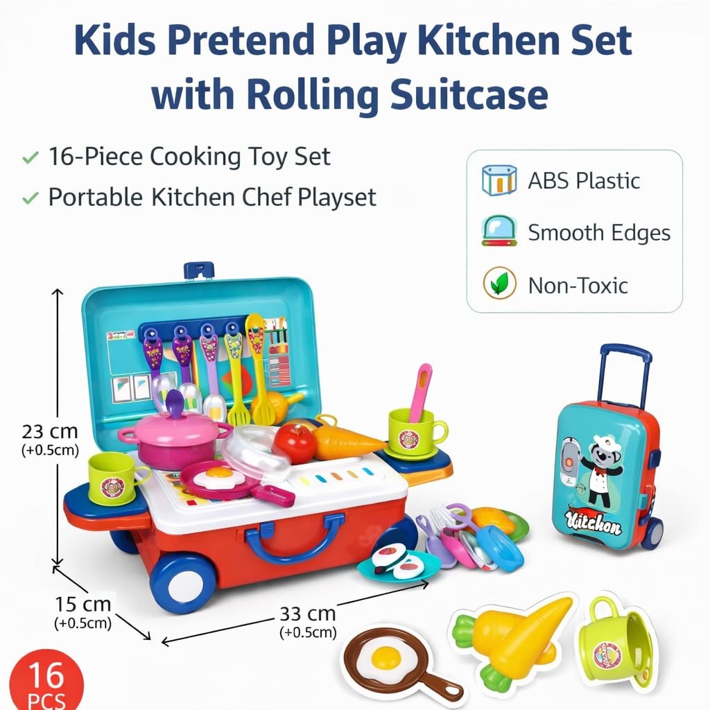 Kids Pretend Play Kitchen Set 16-Piece