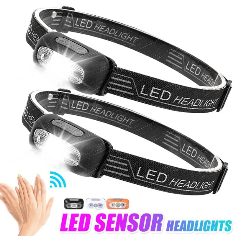 LED Charge Headlamp Long Range – Motion Sensor USB Rechargeable Waterproof Head Lamp with 4 Modes for Camping, Fishing & Cycling