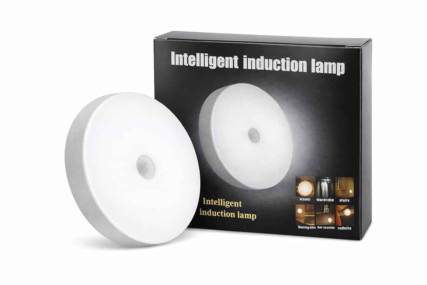 Motion Sensor LED Light – Battery Powered, Auto On/Off, Round White Lamp for Wardrobes, Stairs & Cupboards