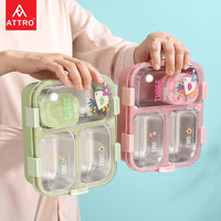 Kids Lunch Box with 3 Steel Compartments – Leak-Proof Tiffin with Water Warming, Spoon & Chopsticks (750ml + 70ml)