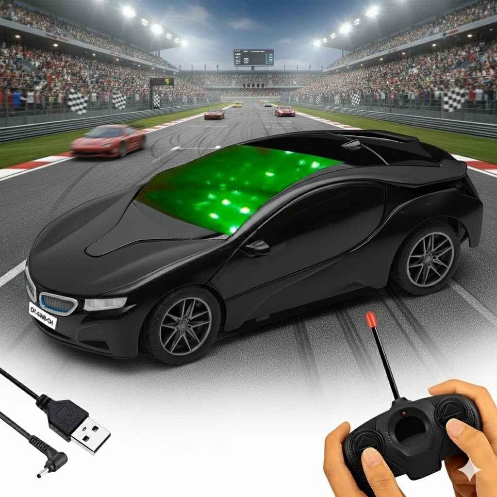 Remote Control 3D Sports Car – Rechargeable RC Racing Car with Flashing Lights for Kids 3–12